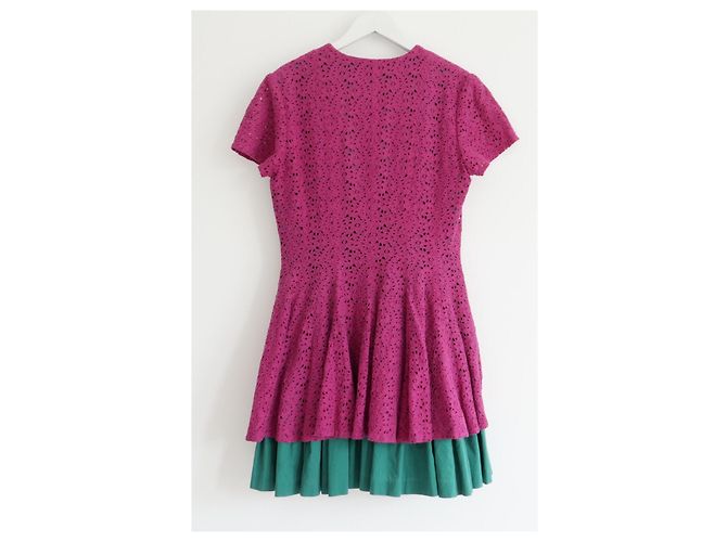 Abito mini svasato Kenzo Composition anni '80 rosa e verde - vista 4