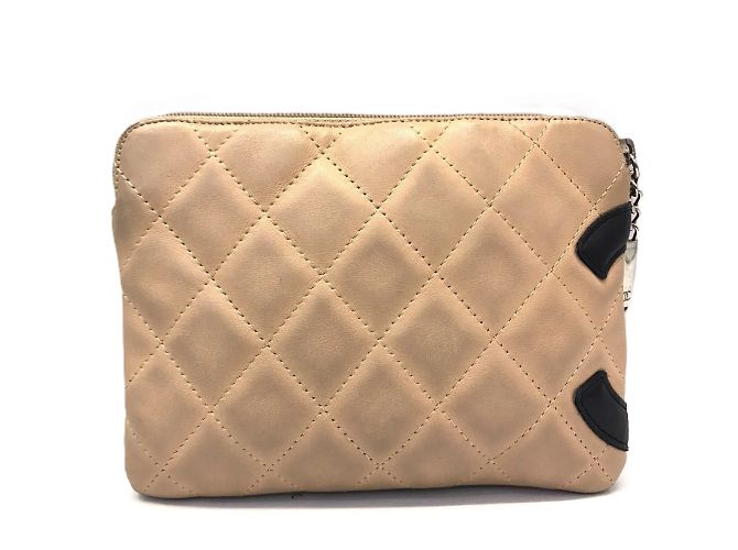 Pochette Chanel Cambon in pelle di agnello beige - vista 2