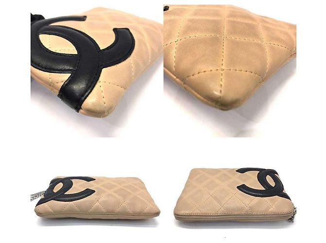 Pochette Chanel Cambon in pelle di agnello beige - vista 3