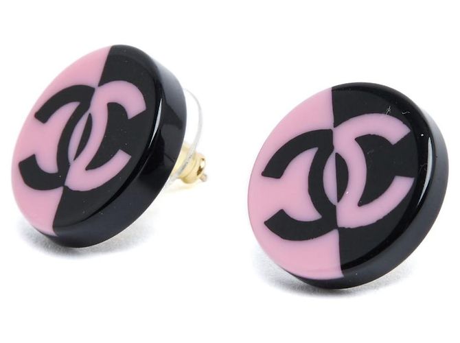 Chanel 2022 orecchini a perno CC rosa nero in resina - vista 2