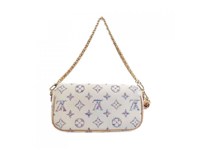 Borsa a Spalla Louis Vuitton Tweed Monogram Multicolor Wallet on Chain Ivy M83499 Bianco Multicolore - vista 2