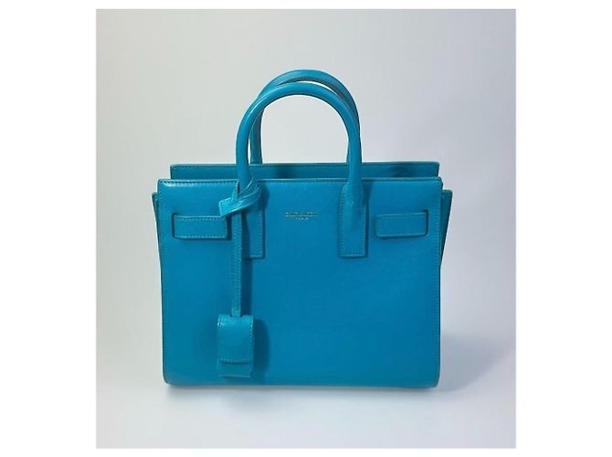 Saint Laurent Sac de Jour Nano Blu in Pelle Turchese - vista 2