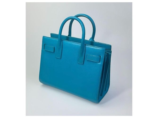 Saint Laurent Sac de Jour Nano Blu in Pelle Turchese - vista 3