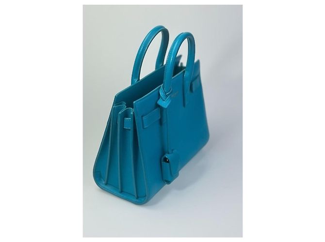 Saint Laurent Sac de Jour Nano Blu in Pelle Turchese - vista 4