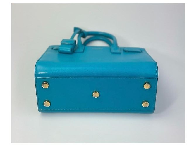 Saint Laurent Sac de Jour Nano Blu in Pelle Turchese - vista 5