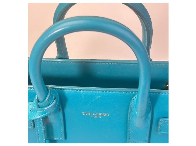 Saint Laurent Sac de Jour Nano Blu in Pelle Turchese - vista 6