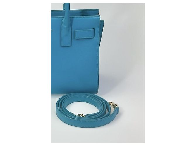 Saint Laurent Sac de Jour Nano Blu in Pelle Turchese - vista 7