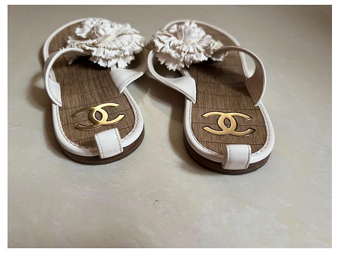 Chanel Ledersandalen Weiß Größe 38 - Ansicht 10