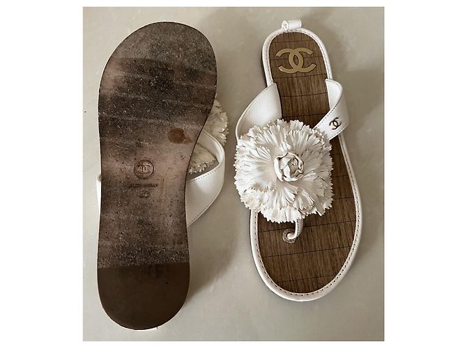 Chanel Ledersandalen Weiß Größe 38 - Ansicht 2