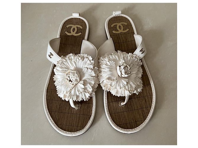 Chanel Ledersandalen Weiß Größe 38 - Ansicht 3