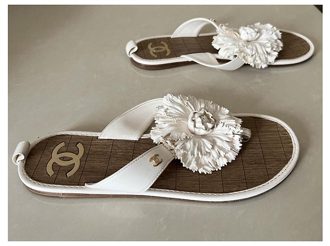 Chanel Ledersandalen Weiß Größe 38 - Ansicht 5