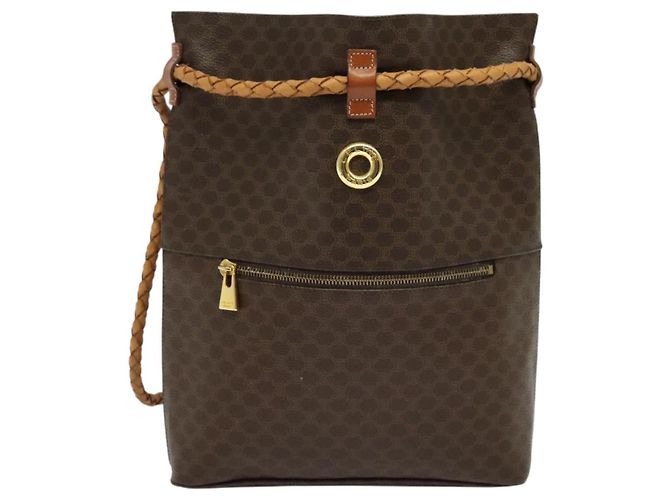 Céline CELINE Macadam Canvas Backpack PVC Leather Brown Gold Auth 124859 Golden - view 13