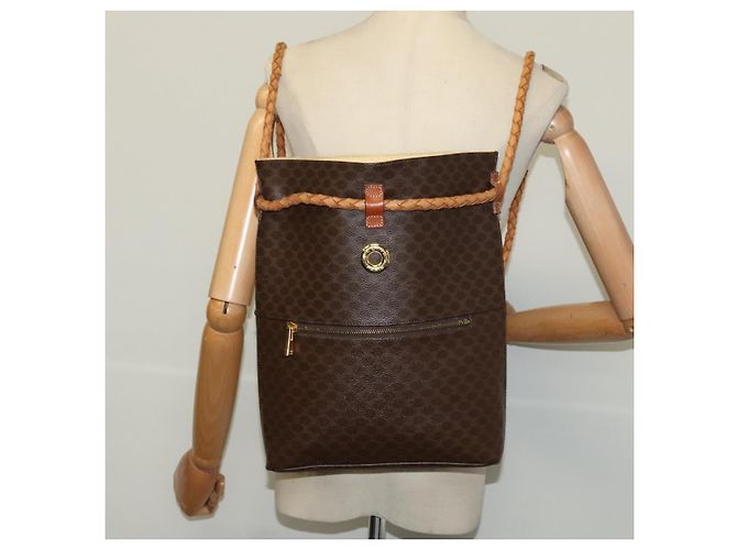 Céline CELINE Macadam Canvas Backpack PVC Leather Brown Gold Auth 124859 Golden - view 21