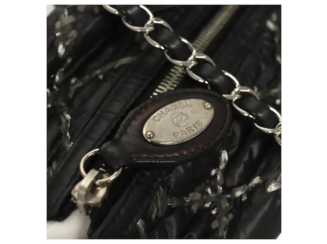 CHANEL Catena Parigi Bizantino Borsa a Spalla Nylon Nero Argento CC Auth BD2076 - vista 14