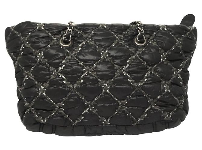 CHANEL Catena Parigi Bizantino Borsa a Spalla Nylon Nero Argento CC Auth BD2076 - vista 2