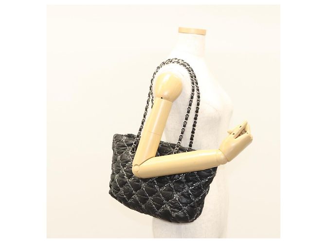 CHANEL Catena Parigi Bizantino Borsa a Spalla Nylon Nero Argento CC Auth BD2076 - vista 22