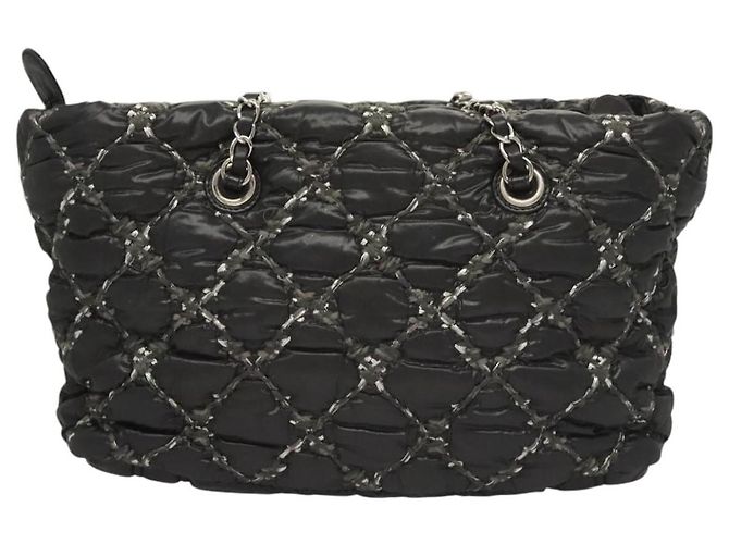 CHANEL Catena Parigi Bizantino Borsa a Spalla Nylon Nero Argento CC Auth BD2076 - vista 3