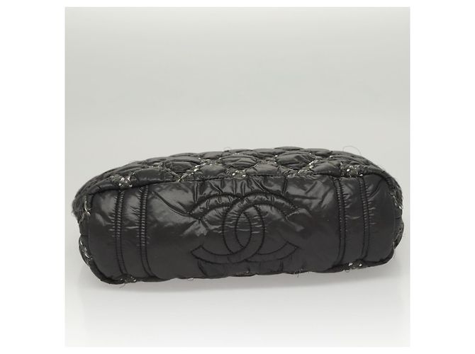 CHANEL Catena Parigi Bizantino Borsa a Spalla Nylon Nero Argento CC Auth BD2076 - vista 9