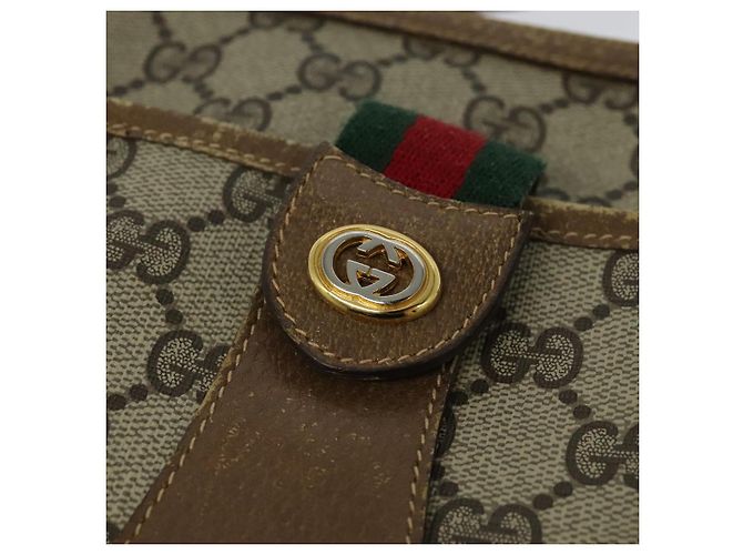 GUCCI GG Supreme Web Sherry Line Borsa a Spalla PVC Beige 56 02 032 Auth BD2176 D'oro - vista 14