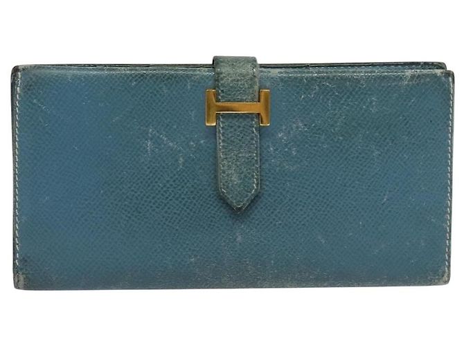 Hermès HERMES Billetera Larga de Cuero Azul Auth bs26436 - vista 2