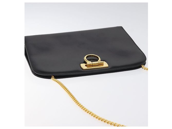 Borsa a spalla a catena Salvatore Ferragamo in pelle nera e oro Auth am8545 Nero D'oro - vista 6