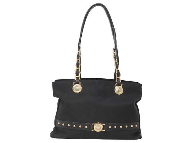 Borsa tote Gianni Versace in nylon nero e oro Auth bs25747 D'oro - vista 2