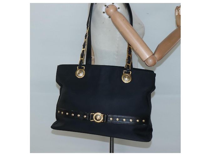 Borsa tote Gianni Versace in nylon nero e oro Auth bs25747 D'oro - vista 22