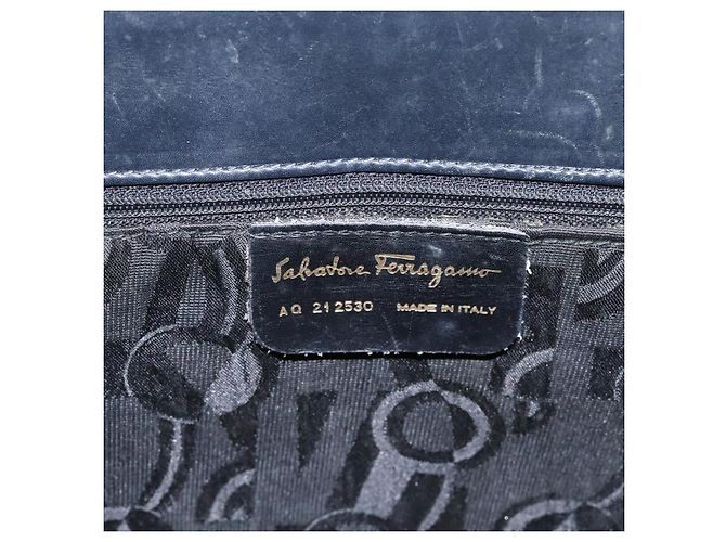 Borsa Tote Vala in pelle blu navy oro di Salvatore Ferragamo Auth bs26090 - vista 15