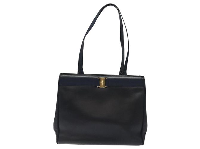 Borsa Tote Vala in pelle blu navy oro di Salvatore Ferragamo Auth bs26090 - vista 2