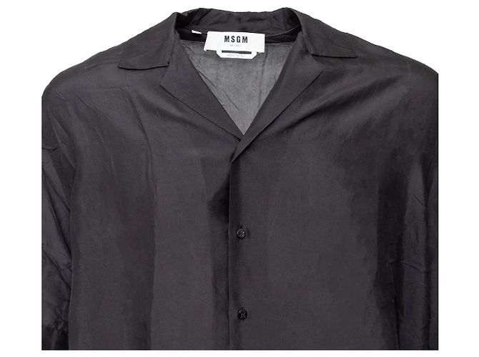 MSGM Black Silk Bowling Shirt - view 3