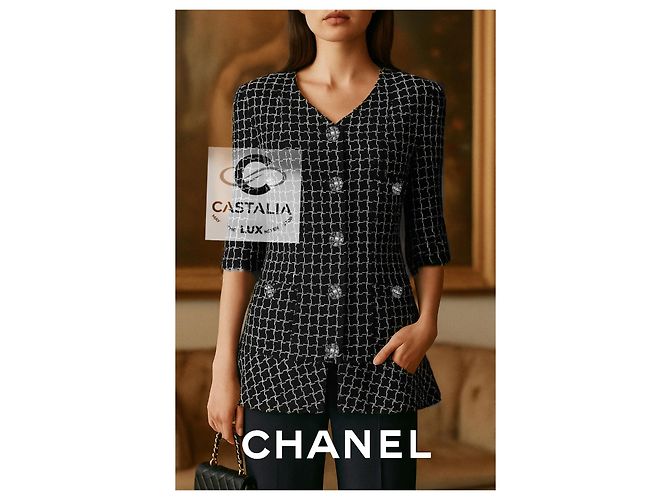 Chanel Artisanal CC Knöpfe schwarze Tweedjacke 38 FR - Ansicht 2