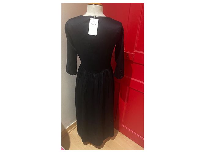Vestido largo de algodón negro Agnès b. - vista 6