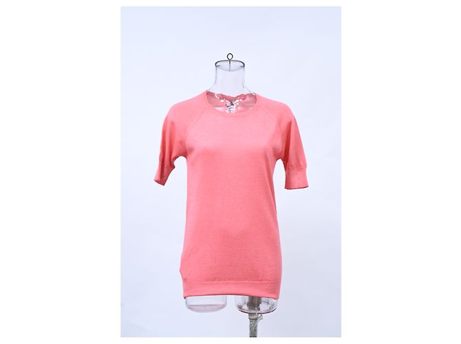 Suéter de algodón rosa de manga corta de punto Prada Castaño - vista 6