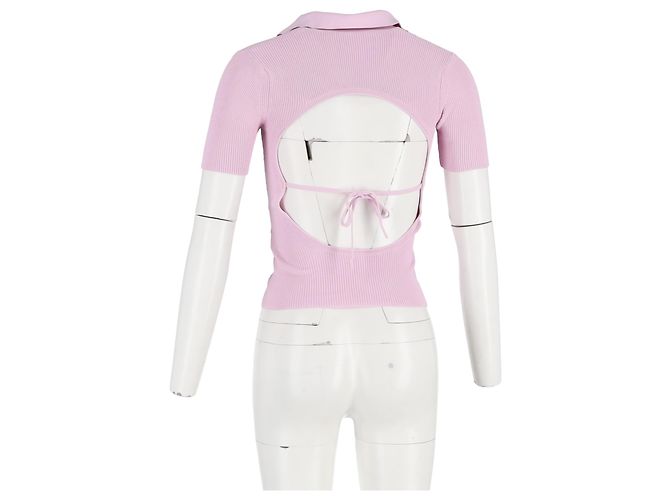Suéter polo de espalda abierta en viscosa rosa de Jacquemus Castaño - vista 6
