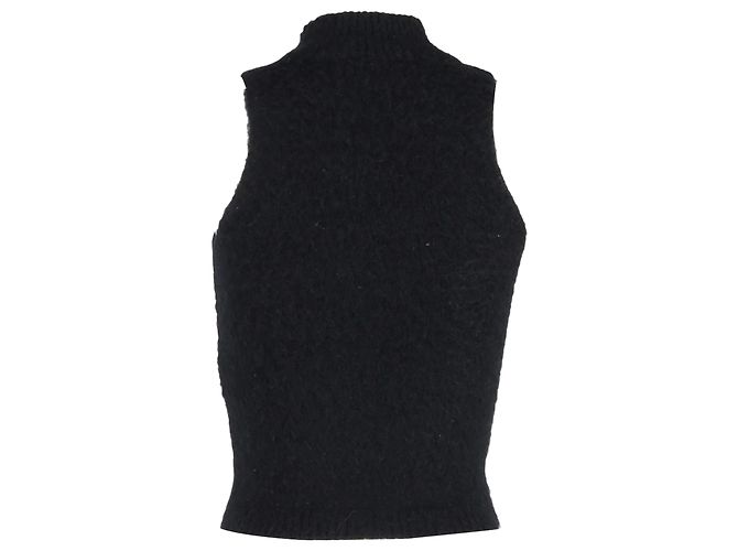 Top sin mangas de cuello alto en mohair negro de Versace - vista 3