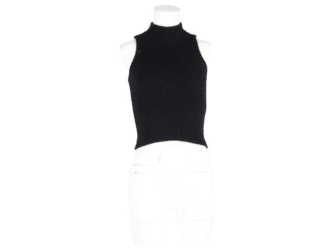 Top sin mangas de cuello alto en mohair negro de Versace - vista 4
