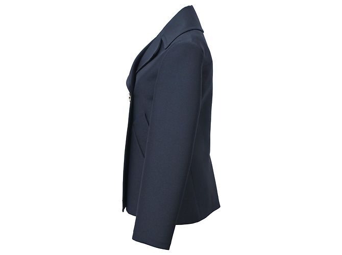 Céline  Celine Double-Breasted Peacoat in Navy Blue Polyester - view 2