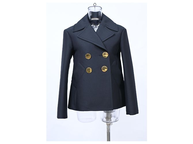 Céline  Celine Double-Breasted Peacoat in Navy Blue Polyester - view 6