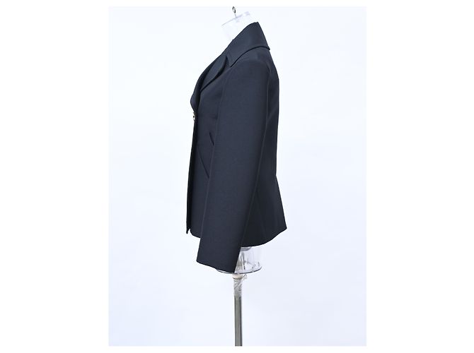 Céline  Celine Double-Breasted Peacoat in Navy Blue Polyester - view 7