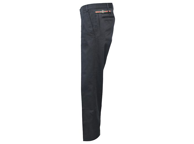 Pantalones rectos de algodón negro con acento de hebilla Web de Gucci - vista 2