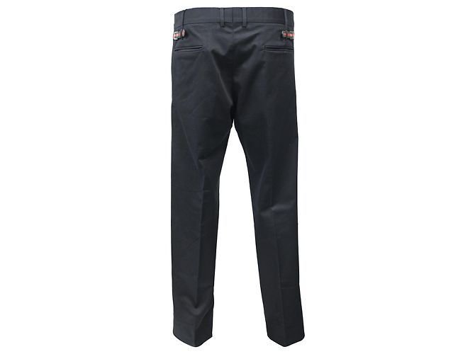Pantalones rectos de algodón negro con acento de hebilla Web de Gucci - vista 3