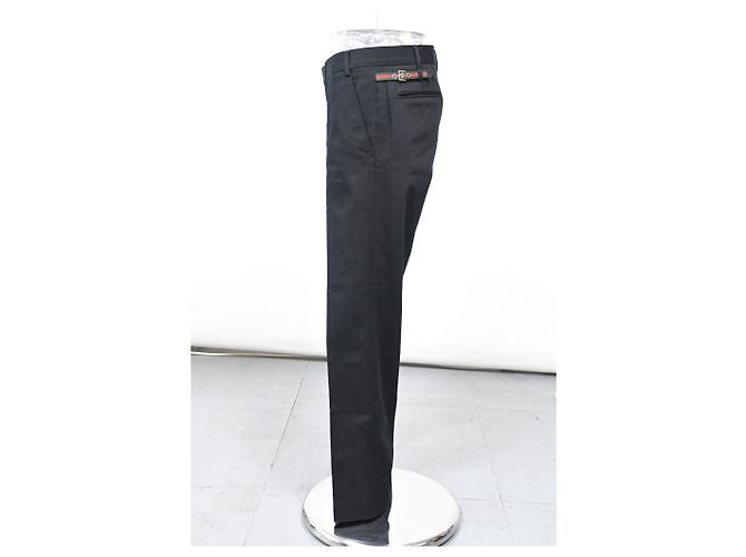 Pantalones rectos de algodón negro con acento de hebilla Web de Gucci - vista 6