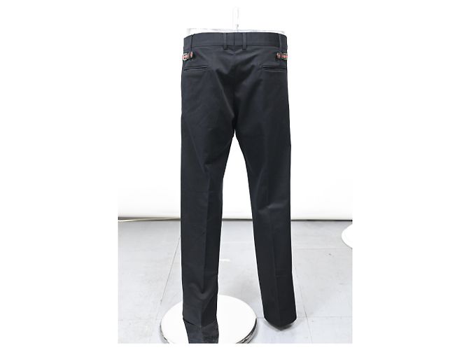 Pantalones rectos de algodón negro con acento de hebilla Web de Gucci - vista 7