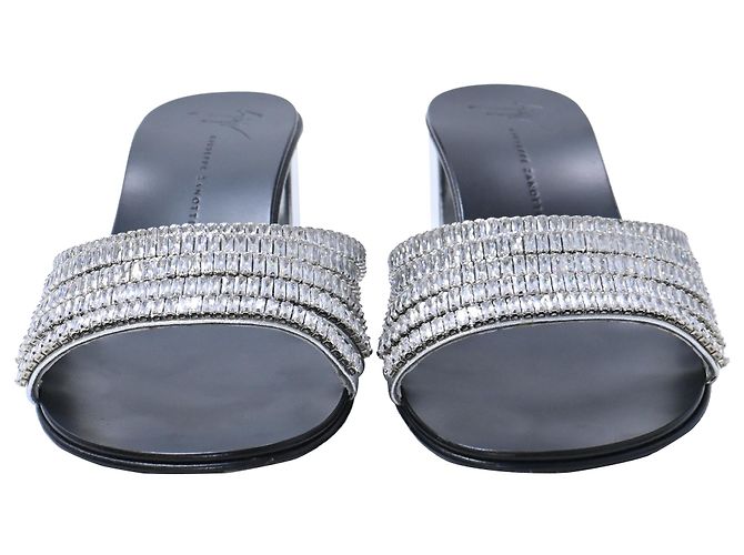 Sandali in pelle argentata decorati con cristalli Giuseppe Zanotti Argento Metallico - vista 2