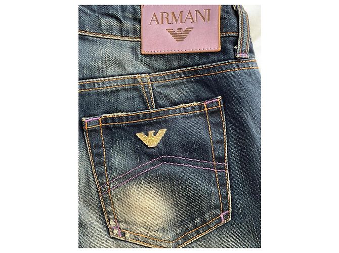 Armani Denim Jeans Navy Blue Rhinestone Logo - view 6