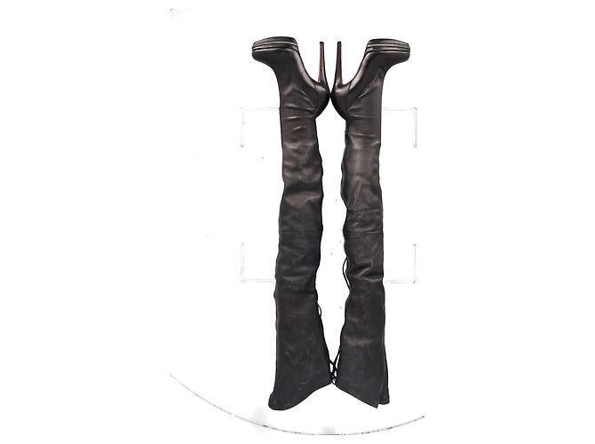 Christian Louboutin Over-The-Knee Platform Boots in Black Leather - view 5