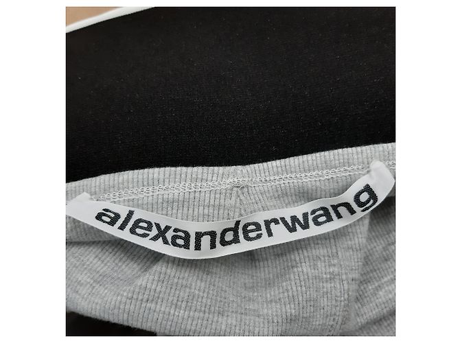 Falda Mini Elástica con Logo Alexander Wang en Algodón Gris - vista 3
