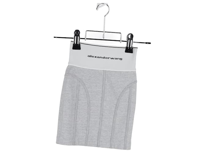 Falda Mini Elástica con Logo Alexander Wang en Algodón Gris - vista 4