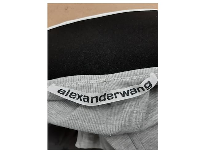 Falda Mini Elástica con Logo Alexander Wang en Algodón Gris - vista 6