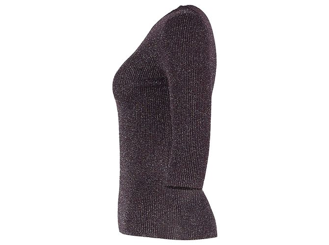 Maje Rippstrickpullover aus metallischem burgunderfarbener Viskose Bordeaux - Ansicht 2